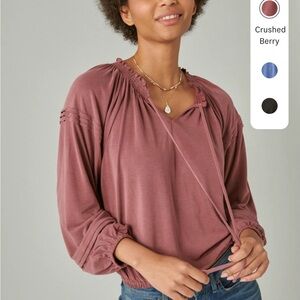 Women's Crushed Berry Sandwash Blouson Mauve Peasant Top | Size Large
